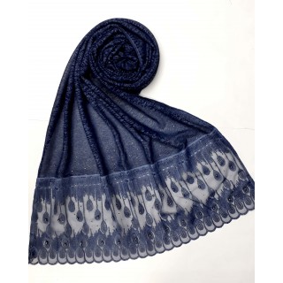 Designer Lycra Women's Stole - Dark Blue